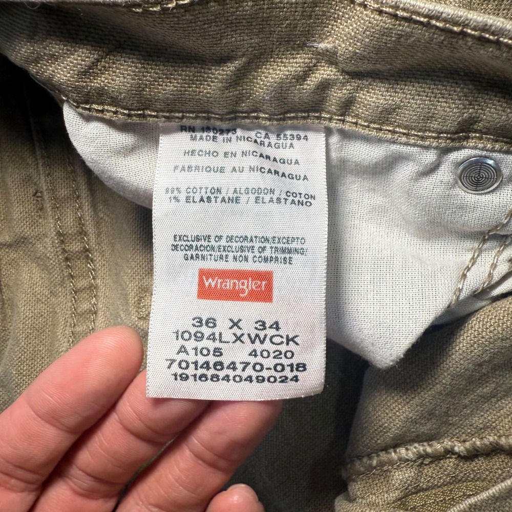 Wrangler‎ Tan Carpenter Pants Relaxed Fit Work Utility Mens 36x32 Jeans Cotton - Picture 9 of 12